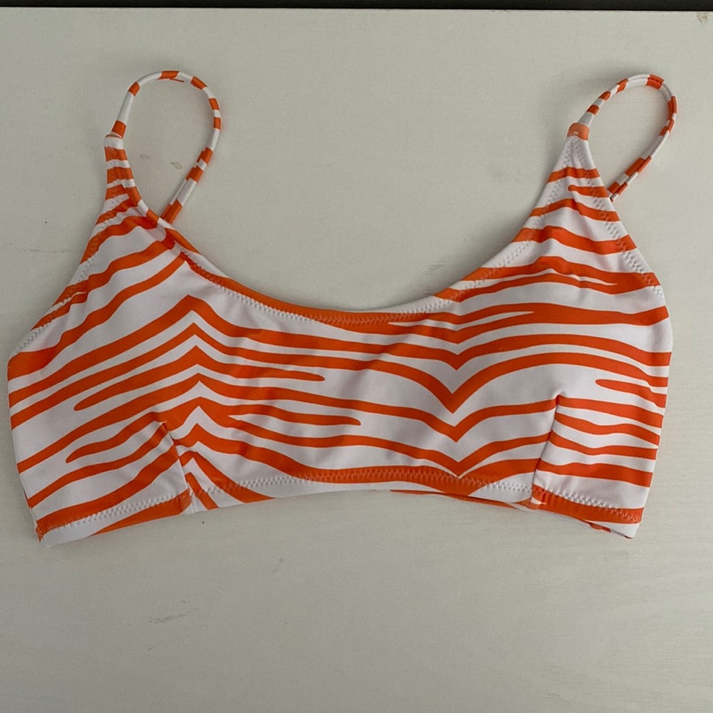 orange and white tiger bikini set